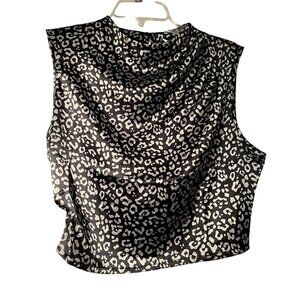 Sincerely Jules Animal Print Top Crop Blouse Black Silver Shiny Sleeveless NWT